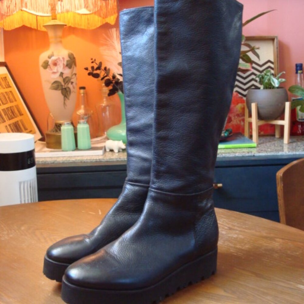 Gidigio Boots 6.5 made in Italy leather platform punk goth mod knee high $250